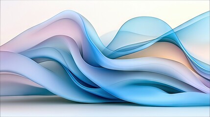 Abstract flowing waves of translucent fabric in pastel blue and pink hues, soft lighting, smooth curves and gentle gradients.