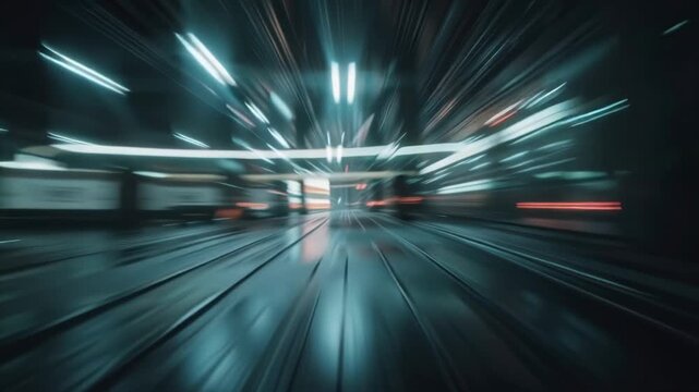 Abstract Speed Motion Blur Futuristic Tunnel, Light Trails, Technology