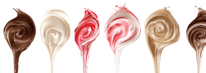 Six swirls of melted confectionary dripping downwards