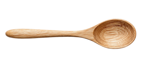 A simple wooden spoon with a curved handle and oval bowl, natural grain