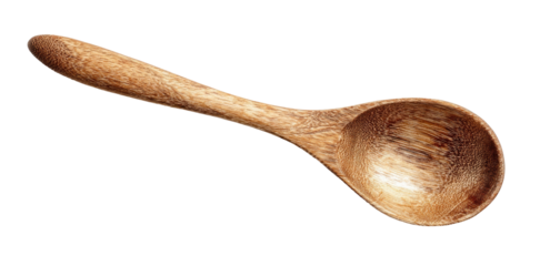 A single wooden spoon with a curved handle and oval bowl