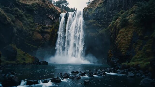 Waterfall Landscape Beautiful Cascading Waterfall in Lush Nature