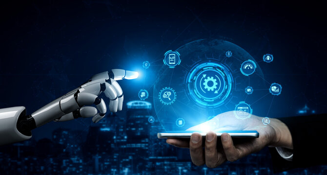 AI assisted predictive maintenance icons showing industry, automation, smart factory, robotics, monitoring, data analysis and advanced system optimization for manufacturing Entice - Powered by Adobe