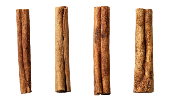 Four cinnamon sticks on a black background