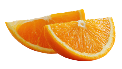 Two vibrant citrus slices against a stark black backdrop