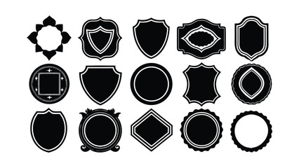 Collection of Seventeen Black Decorative Frames and Labels on White Background Keywords: frame, label, badge, emblem, crest, shield, border