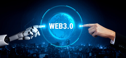 The global impact of AI on the Web 3.0 next generation internet. A concept of a worldwide decentralized network driven by AI. Motif