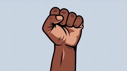 Illustration of a clenched fist raised in solidarity, representing protest, power, and collective action against injustice