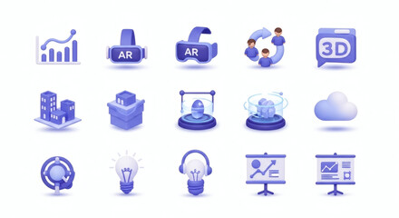 Conceptual Digital Technology Icons A Collection for Business Innovation, Augmented Reality, Data Analytics, Cloud Computing, and Smart Future Solutions