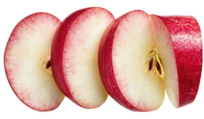 Sliced red apple revealing white flesh and seeds