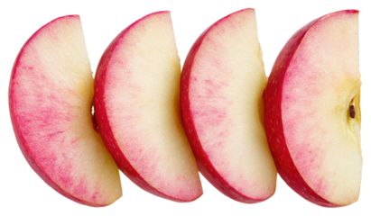 Four apple slices arranged in a row