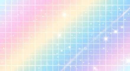 Holographic rainbow grid background with sparkles