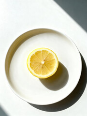 Lemon Slice on White Ceramic Plate