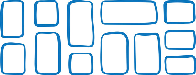 Hand drawn rectangular doodle frames. Freehand rectangles, squares, irregular shapes in doodle style.  Irregular rectangles, different boxes set. Doodle hand drawn square frames