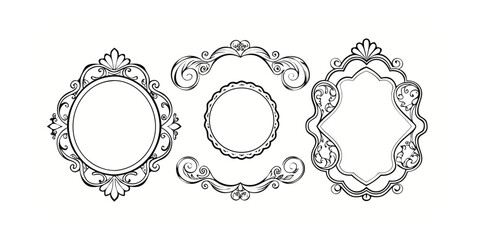 Collection of three decorative black outline frames with ornate floral and scrollwork elements