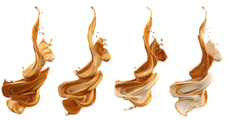 Four fluid abstract shapes of caramel and cream flowing