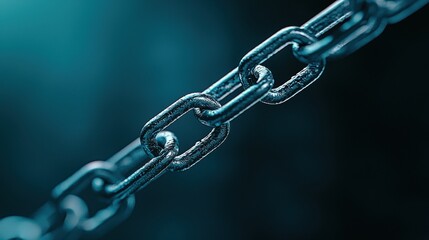 Obraz premium teamwork Chain Link Close up of a strong metal chain with interlocked links, symbolizing strength, unity, and the importance of each individual contribution to the whole.