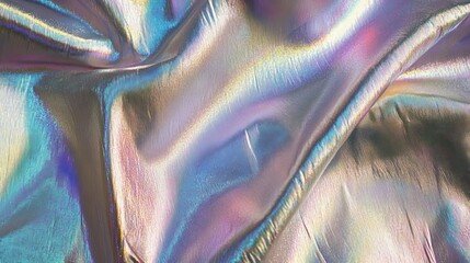 Iridescent fabric with shimmering rainbow colors and textured surface