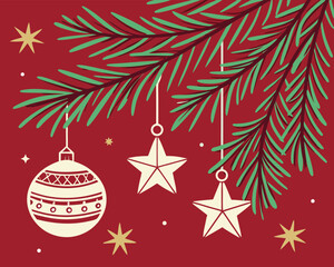 Christmas ornaments on branch