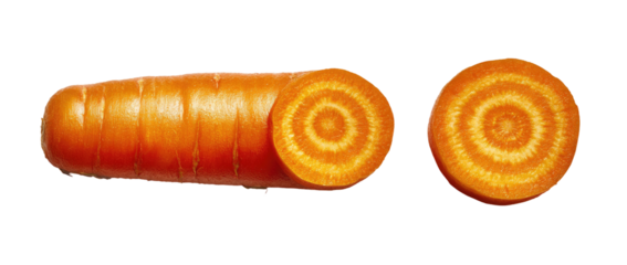 Orange carrot, whole and sliced, showing concentric rings