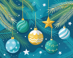 Ornament christmas holiday background with palm leaves