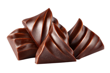Rich, dark chocolates with swirling texture and sharp edges