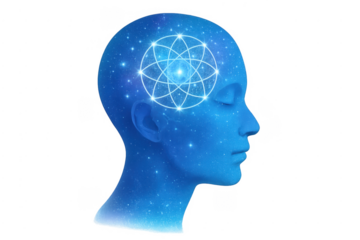 Human head with sacred geometry and cosmic mind concept
