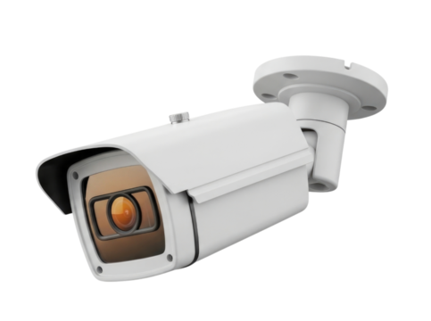 White bullet security camera transparent background cutout png