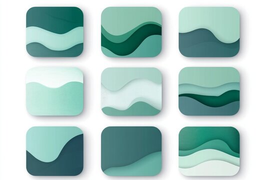 Abstract teal and green wave shapes on square backgrounds