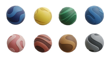 Vibrant collection of stylized 3d abstract eggs with wavy patterns