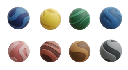 Vibrant collection of stylized 3d abstract eggs with wavy patterns