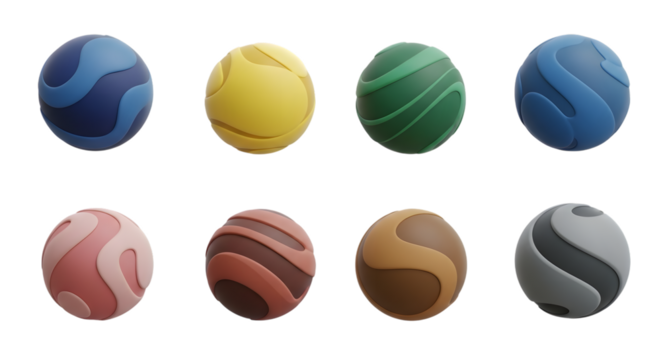 Vibrant collection of stylized 3d abstract eggs with wavy patterns