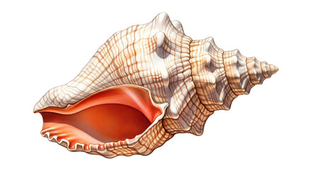 Detailed illustration of a large marine conch shell, showcasing its natural beauty and spiral form, isolated on transparent background