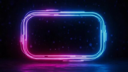 Glowing neon rectangle frame abstract background with blue and pink light streaks on dark - Powered by Adobe
