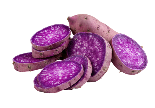 Vibrant purple root vegetable, whole and sliced