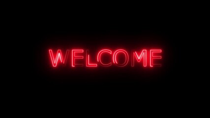 Glowing neon sign welcome . Welcome neon text .glowing Neon line welcome text animation in black background. - Powered by Adobe