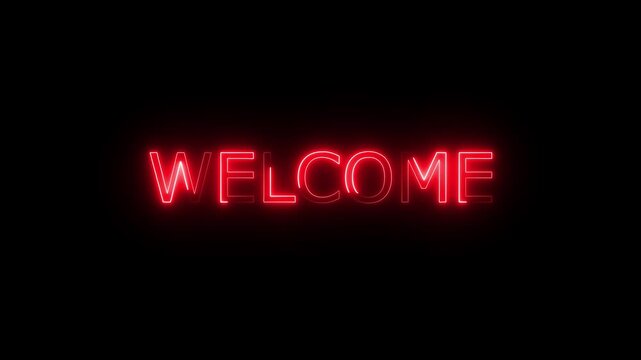 Glowing neon sign welcome . Welcome neon text .glowing Neon line welcome text animation in black background. 