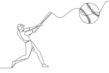 Continuous line drawing of man pitcher poised to throw with ball and glove, sports concept for competitive play, themed for World Softball Day honoring teams, tournaments, coaches, and dedicated fans