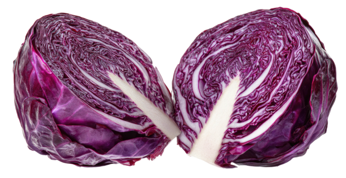 Vibrant purple cabbage halved to reveal layered crisp interior