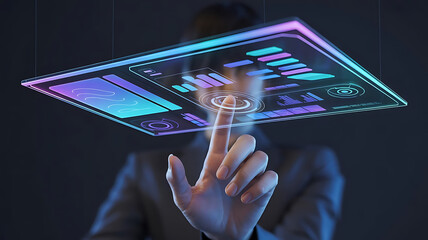 Businessman holding tablet with social media icons on screen