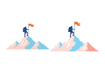 Mountain Climber Reaching Summit with Flag &ndash; Goal Achievement Illustration