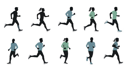 Silhouettes of people running in different poses, perfect for sports and fitness themes