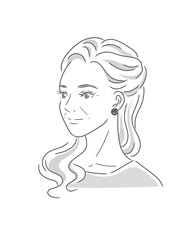 シニア女性のモノクロイラスト