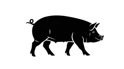 Silhouette of a Pig A Minimalist Black and White Illustration on White Background