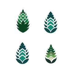 Four Abstract Green Pine Cone or Fir Cone Icons in Various Shades nature evergreen