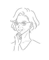 メガネをかけたきれいなシニア女性の線画