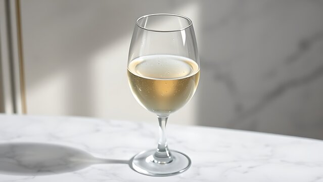 marbel. Elegant wine glass with delicate condensation, resting on a sleek marble surface for a refined aesthetic. bar promotions, beverage menus, designed for product packaging and bar promotions.