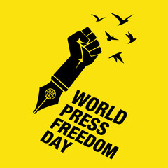 Freedom of the Press Background with Flying Birds and Pen Nib