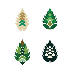 Four Abstract Pine Cone or Fir Cone Icons in Earthy Tones and Green nature evergreen