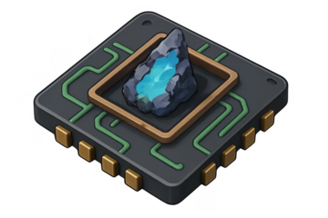 Processor microchip with glowing energy core isometric icon
